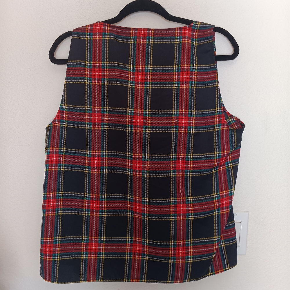 J. Crew Top Women's Size L Red & Black Plaid Sleeveless Blouse Cowl Neck‎ Tank - Picture 7 of 7